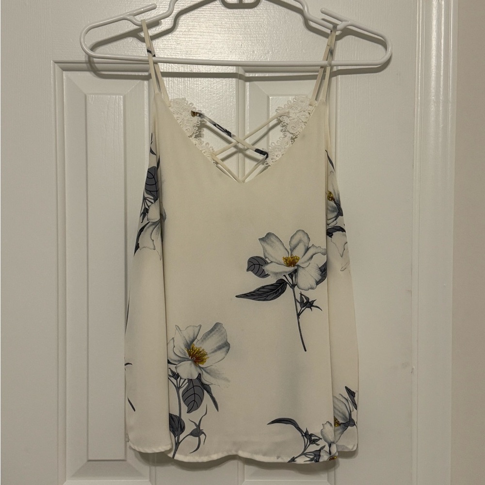 ASTR Floral Lace Trim Cami Top